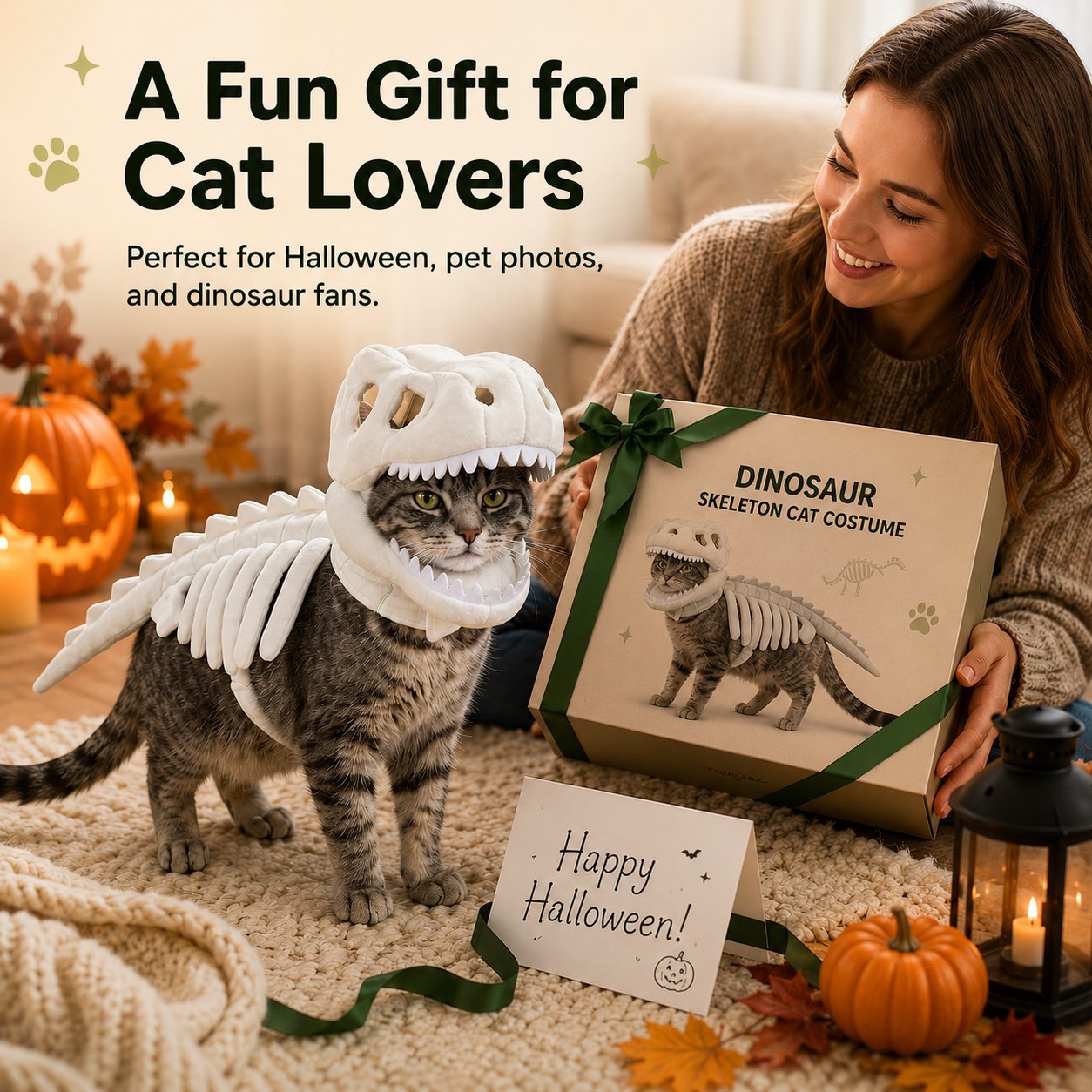 Glow Dinosaur Skeleton Cat Costume 🦖 Funny Halloween