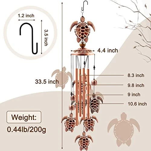 Sea Turtle Wind Chime 🐢  Soothing Bronze Coastal Garden Decor
