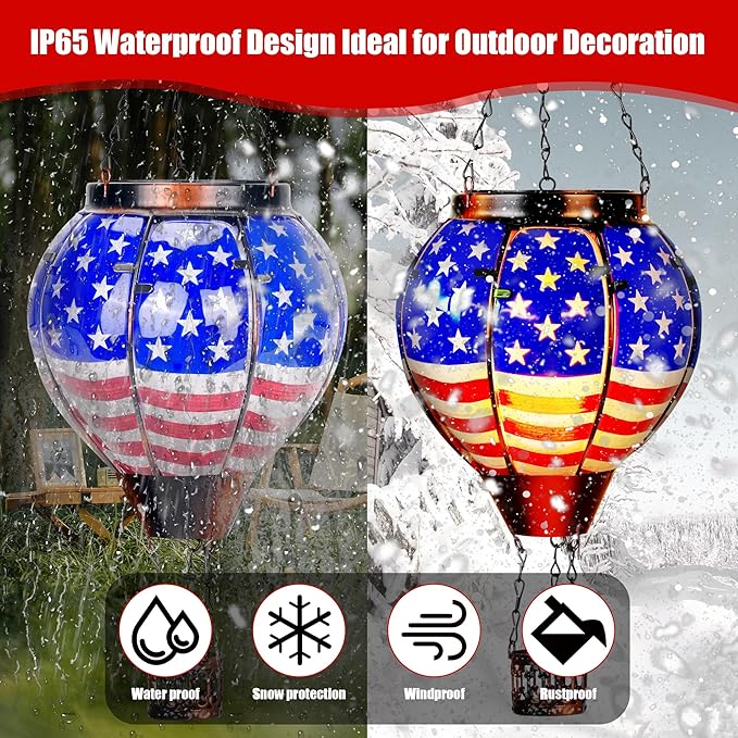 Cometnap🔥Solar Flame Lantern 🇺🇸 4th of July Patriotic Decor  🌧️ Weatherproof LED Lantern for Garden, Porch & Gifts