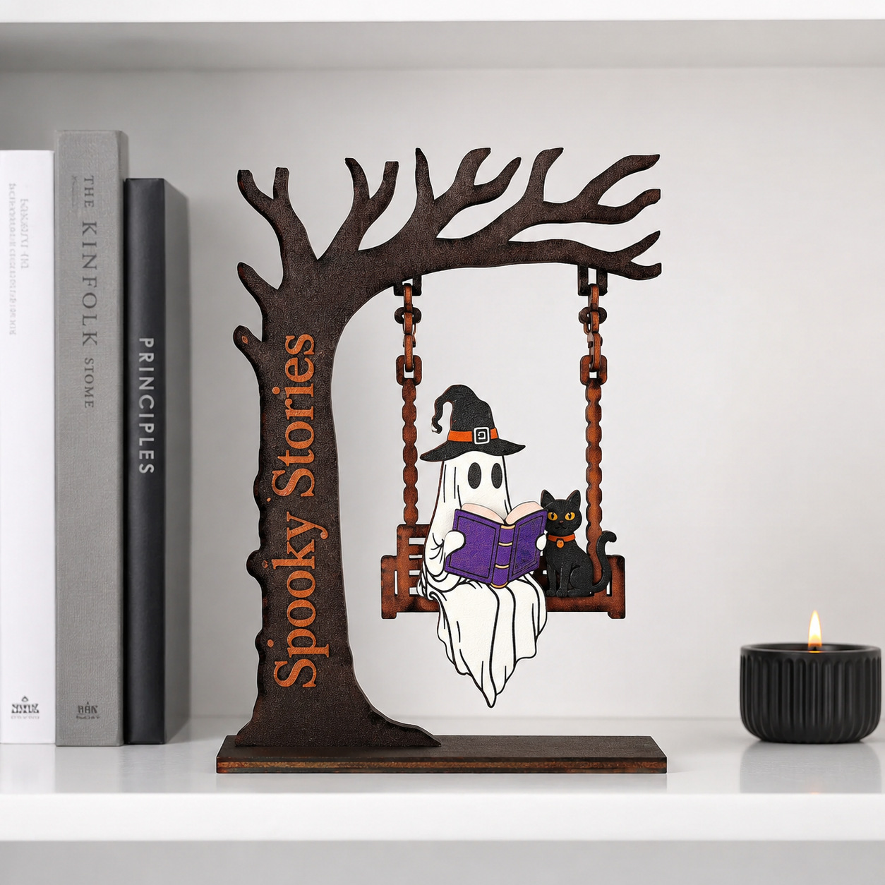 Last day low price sale! Limited stock 🎃💀Wooden Reading Ghost Swing Bookshelf Decor👻📚