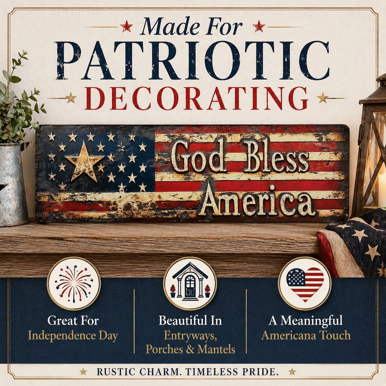⭐ Vintage Americana Flag Wall Plaque 🔥 Best Seller- “God Bless America” Patriotic Wall Sign