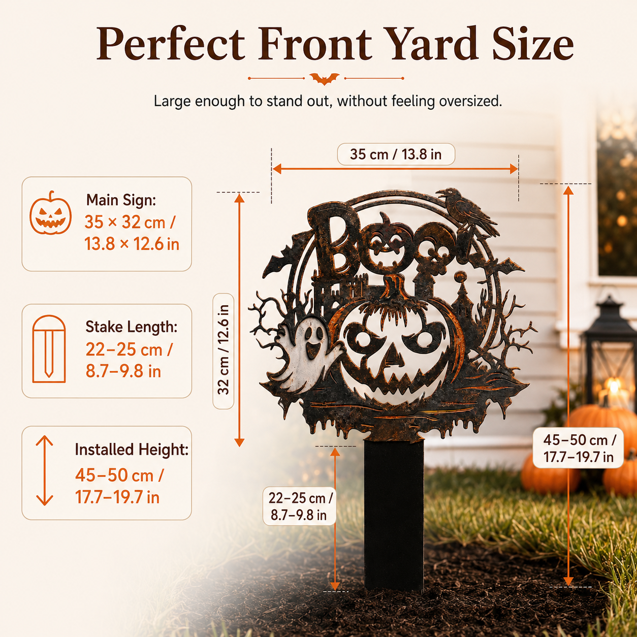 🦇 Spooky Cute BOO Halloween Metal Garden Stake Vintage Distressed Pumpkin Ghost Yard Sign