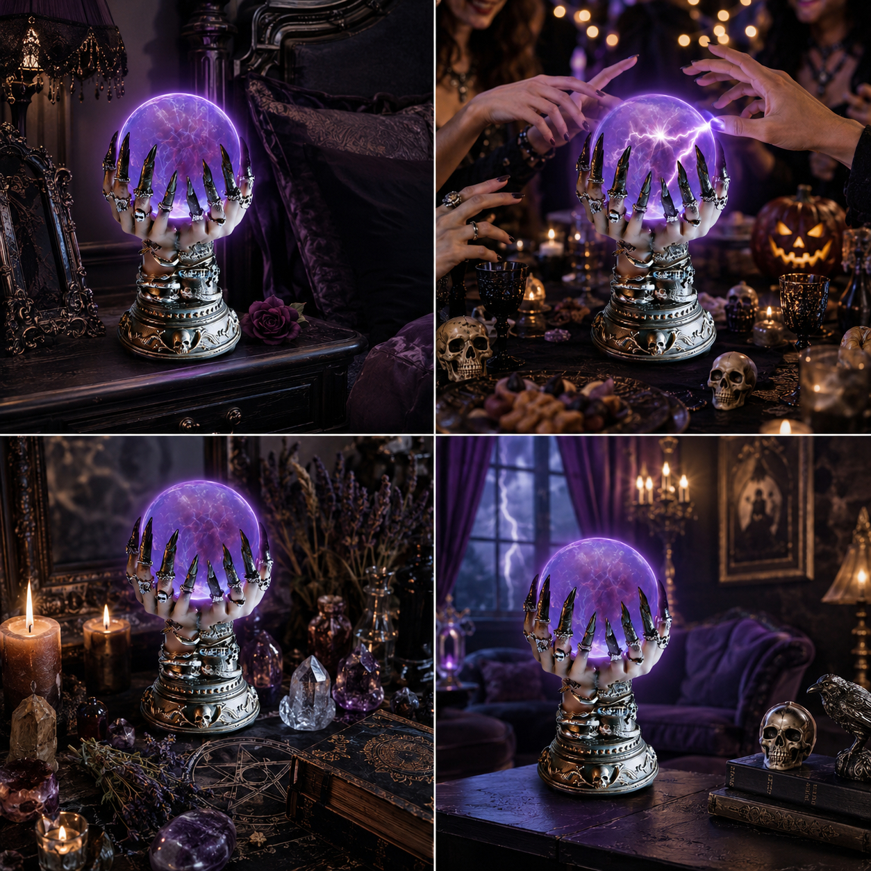 🧟 Your Touch Summons Purple Magic Lightning – Skull Witch Hand Plasma Globe Lamp