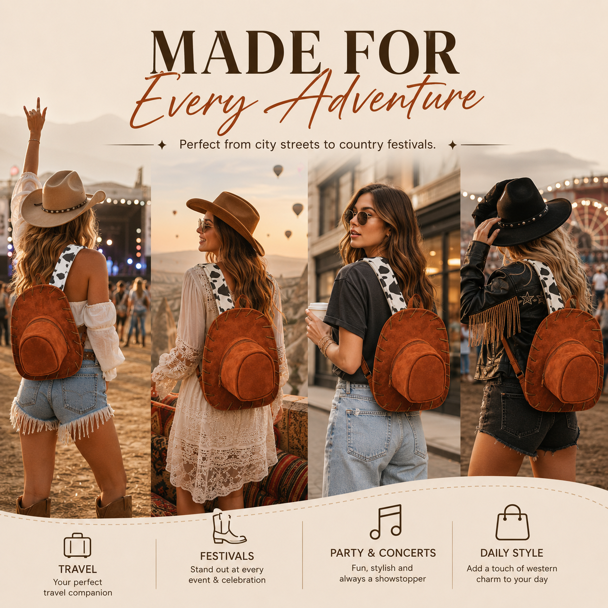 Cowboy Hat Backpack 🤠 Western Festival Faux Leather Bag