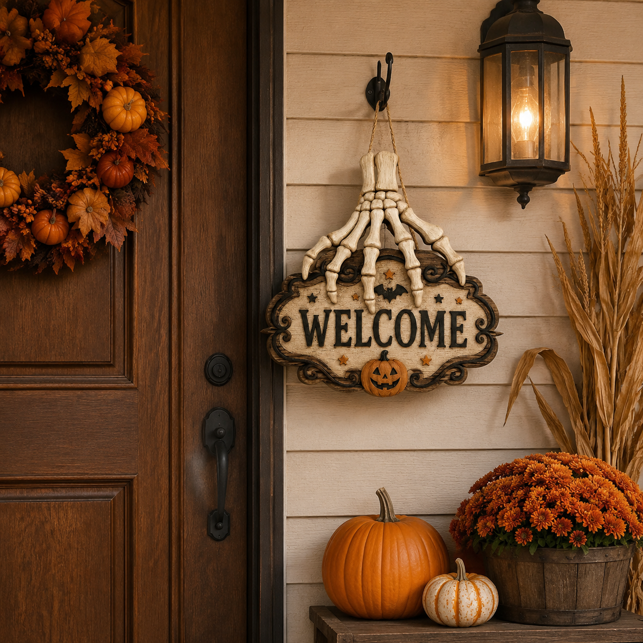 🔥Halloween Skeleton Hand Welcome Hanging Sign