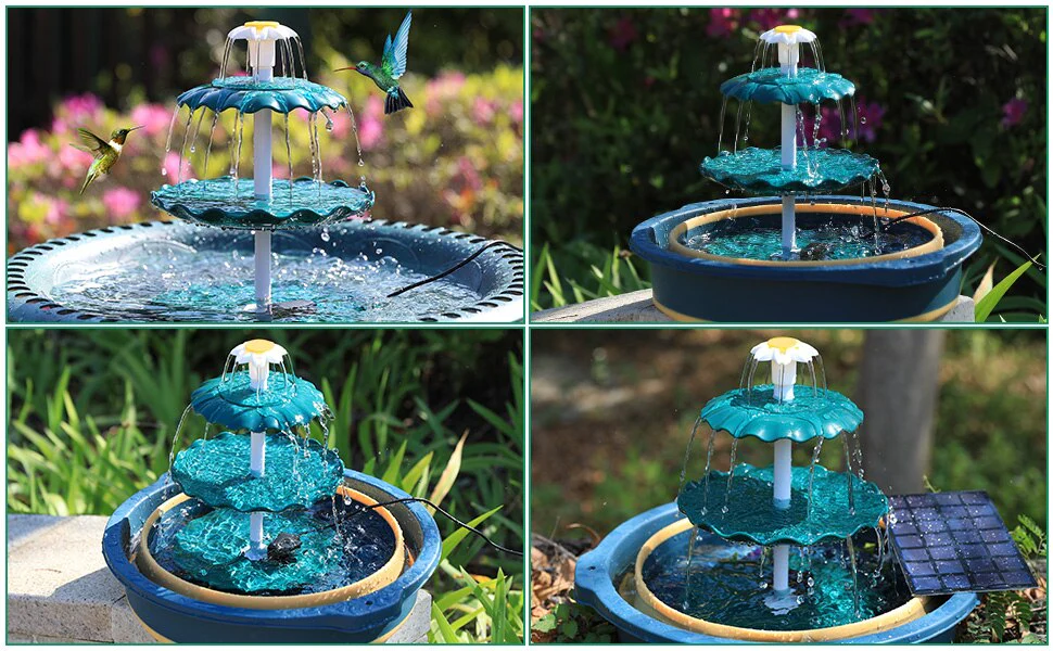 🌿 3-Tier Solar Lotus Bird Bath Fountain DIY Garden Water Feature For Wild Bird Bath & Feeder
