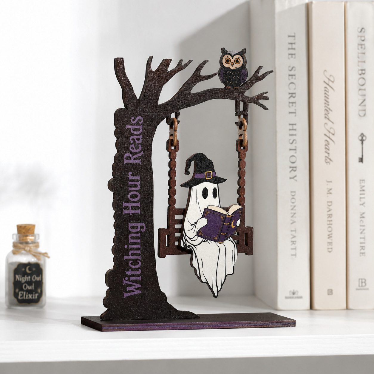 Last day low price sale! Limited stock 🎃💀Wooden Reading Ghost Swing Bookshelf Decor👻📚