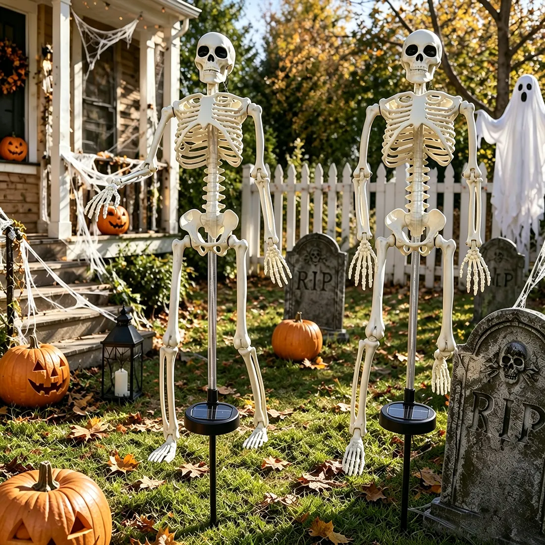 ⚡ Auto-Glow Purple Solar Skull Stake With Black Veil 💀 Creepy Halloween Garden Path Decor