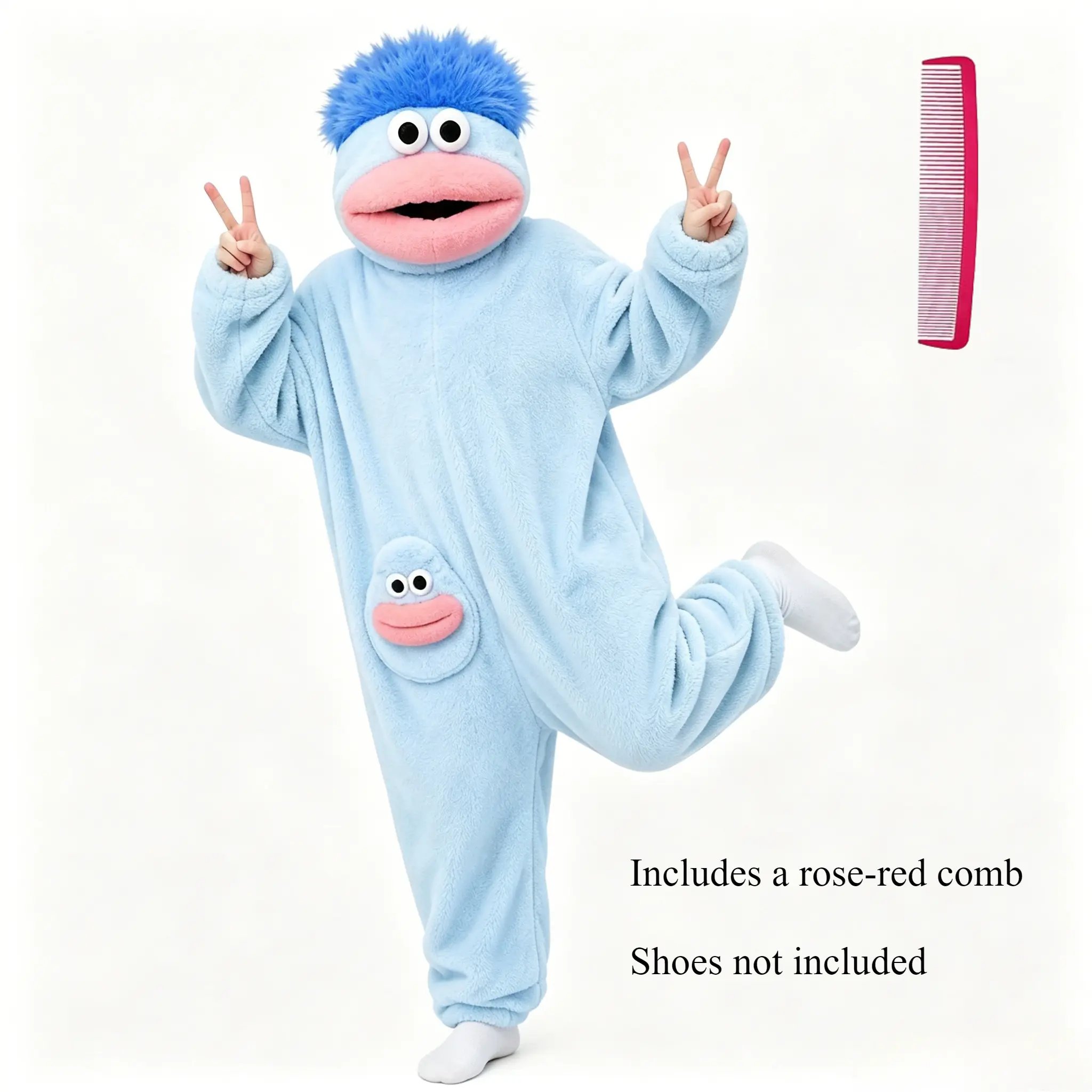 🔥Big Mouth Monster Oversized Plush Fleece Onesie 💤 Large Comb Hooded One‑Piece for Sleep & Party