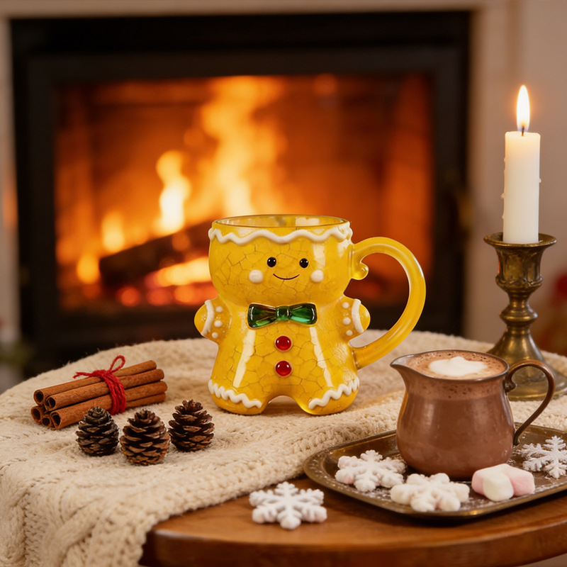 3D Crackle Glaze Gingerbread Man Ceramic Mug Christmas Decor Coffee Cup