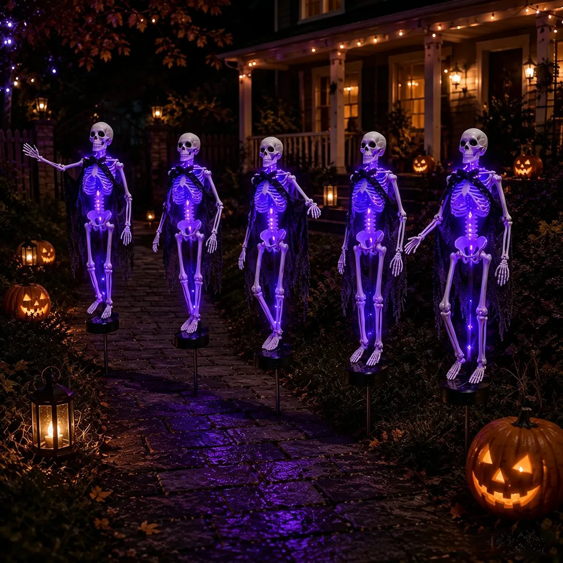 ⚡ Auto-Glow Purple Solar Skull Stake With Black Veil 💀 Creepy Halloween Garden Path Decor