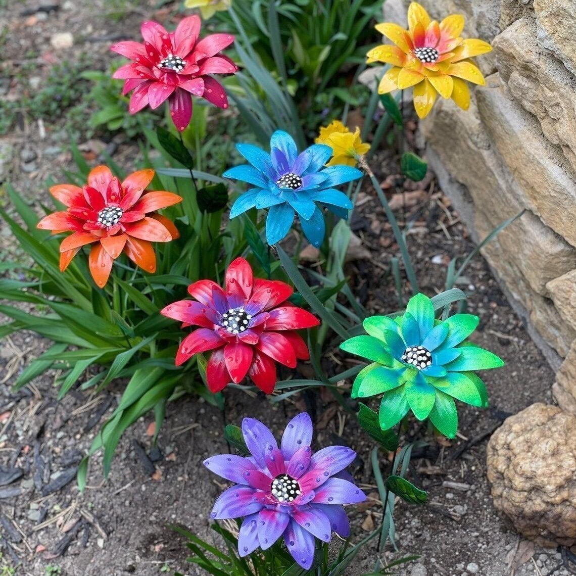 🌺Rustproof Metal Flower Garden Stakes 🌈100% Handmade Yard Art Decor