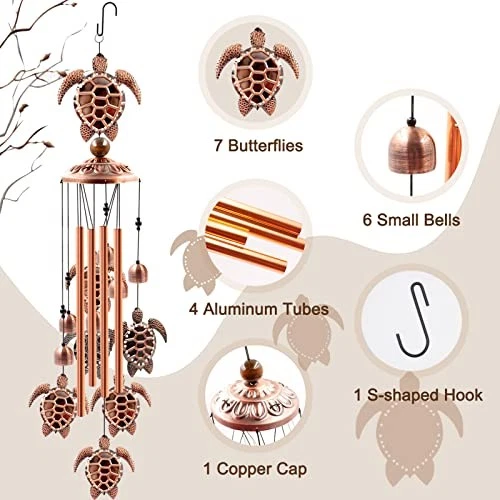 Sea Turtle Wind Chime 🐢  Soothing Bronze Coastal Garden Decor