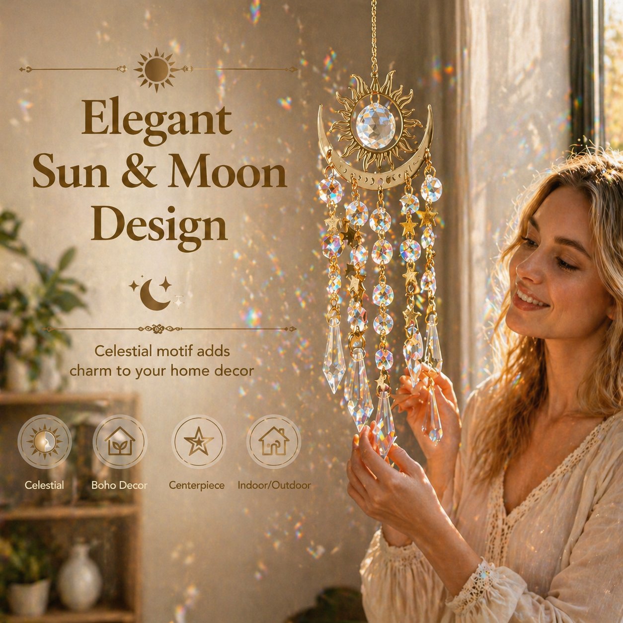 ✨ Crystal Solar Light Chime - Rainbow Light and Garden, Curtain Decorations
