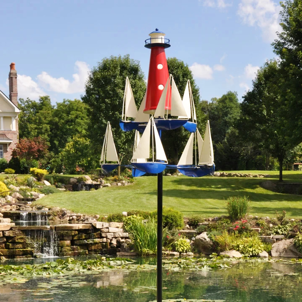 🌊Spinning Sailboat Lighthouse Metal Wind Spinner | Bring Ocean Breeze To Your Garden Yard⛵
