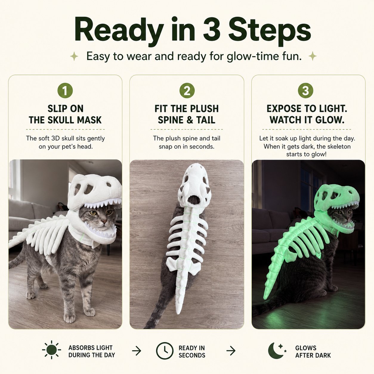 Glow Dinosaur Skeleton Cat Costume 🦖 Funny Halloween