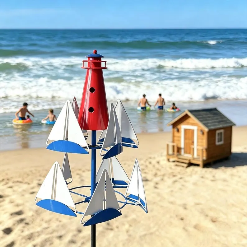 🌊Spinning Sailboat Lighthouse Metal Wind Spinner | Bring Ocean Breeze To Your Garden Yard⛵