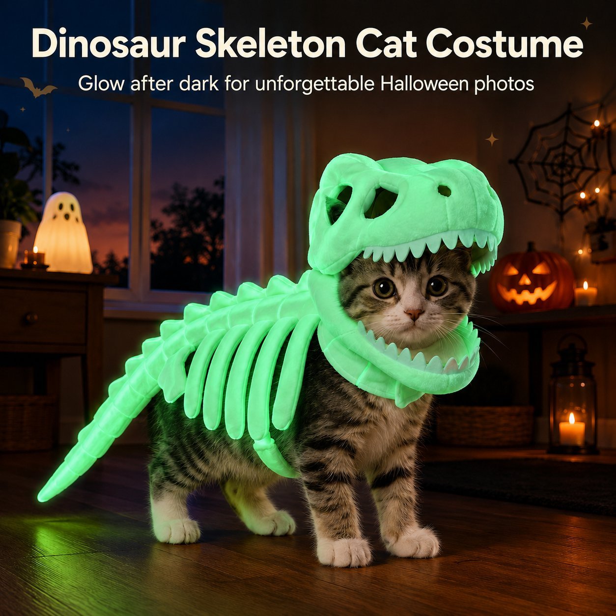 Glow Dinosaur Skeleton Cat Costume 🦖 Funny Halloween