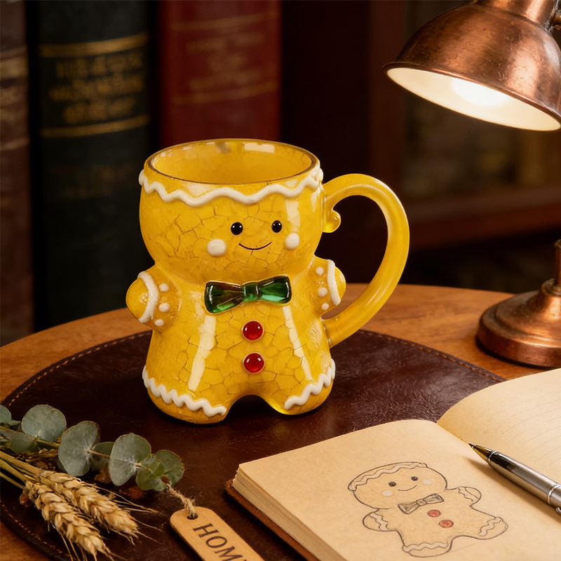 3D Crackle Glaze Gingerbread Man Ceramic Mug Christmas Decor Coffee Cup