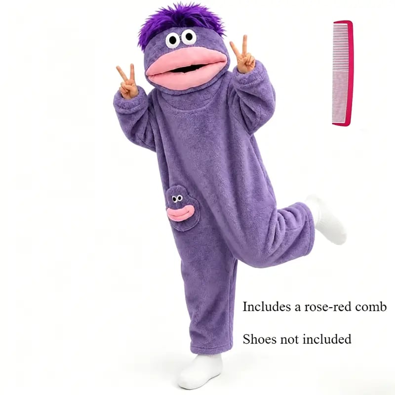🔥Big Mouth Monster Oversized Plush Fleece Onesie 💤 Large Comb Hooded One‑Piece for Sleep & Party