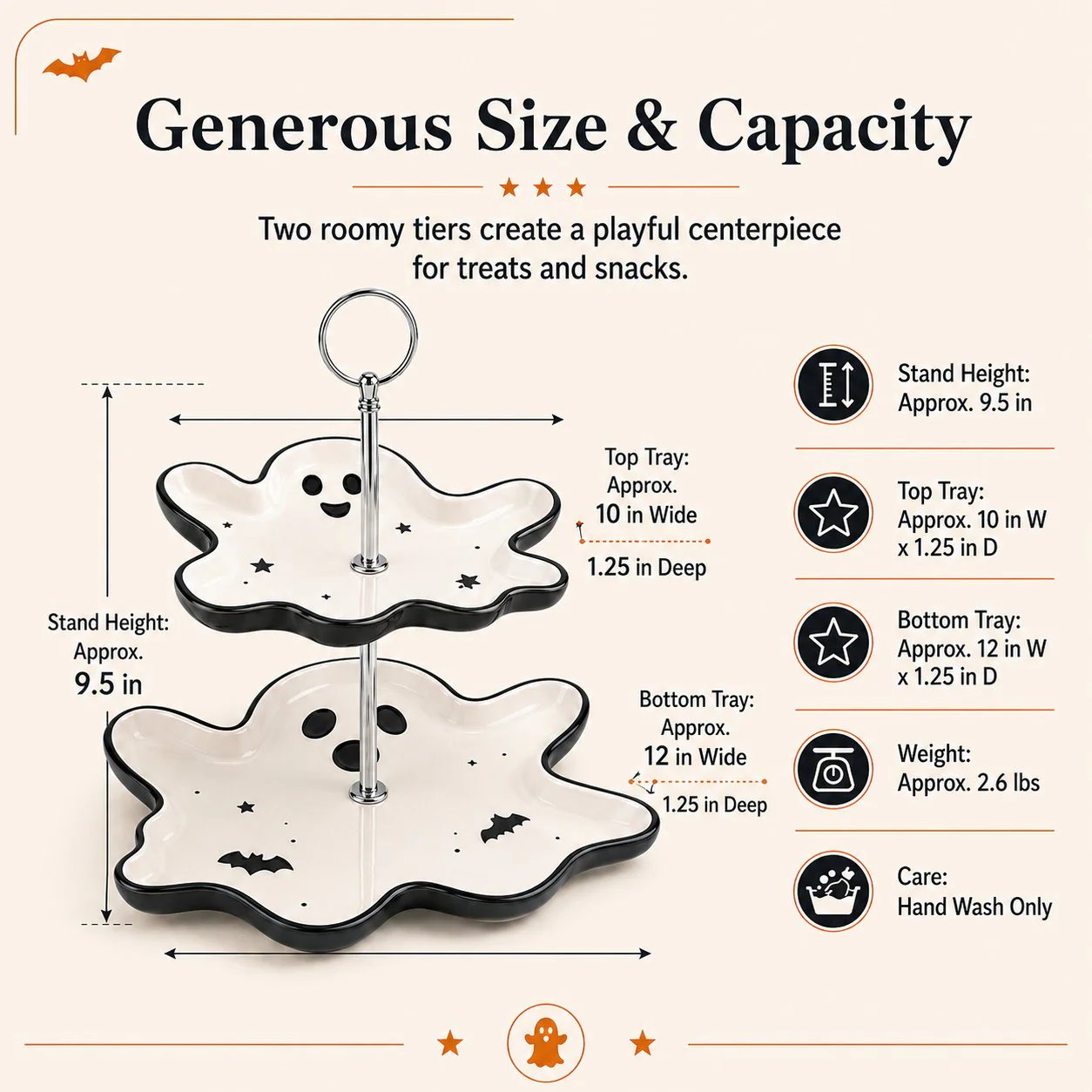 👻 Two-Tier Friendly Ghost Halloween Serving Stand Spooky Candy Cupcake Dessert Tray Table Centerpiece