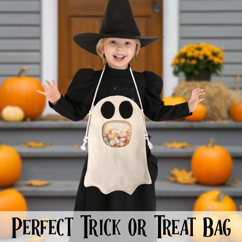 🔥Bestseller Cute Ghost Halloween Candy Bag ✨ See Through Window Kids Trick Or Treat Pouch