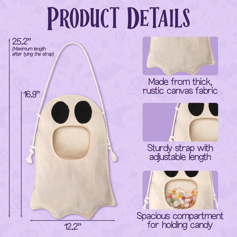 🔥Bestseller Cute Ghost Halloween Candy Bag ✨ See Through Window Kids Trick Or Treat Pouch
