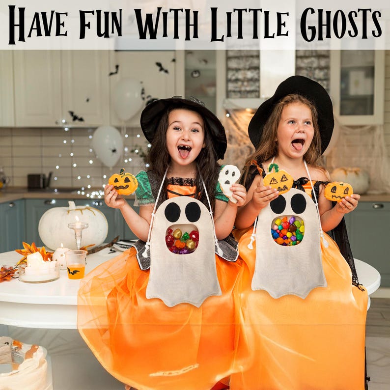 🔥Bestseller Cute Ghost Halloween Candy Bag ✨ See Through Window Kids Trick Or Treat Pouch