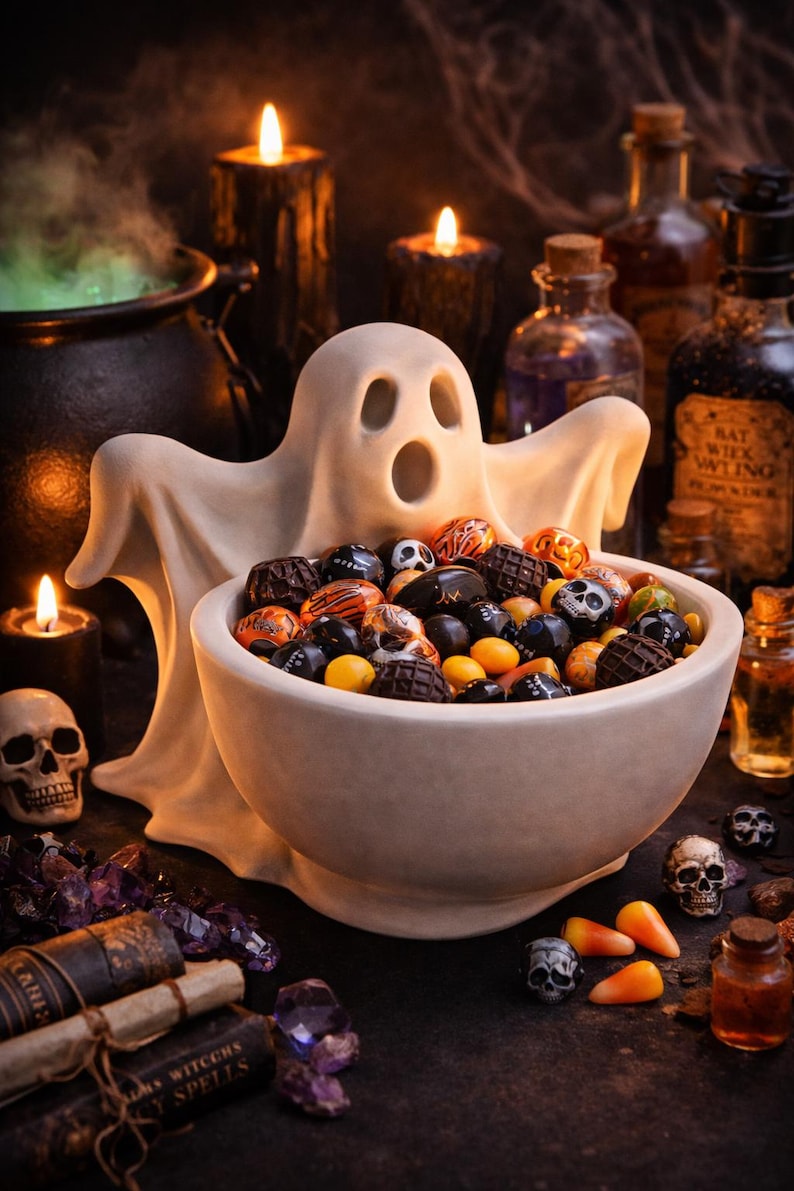 Spooky Ghost Candy Bowl STL, Halloween Treat Holder 3D Print File