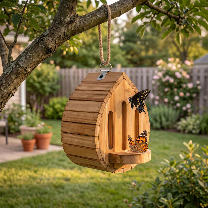 🦋Wooden Butterfly House 🦋 Garden Pollinator Habitat Feeder