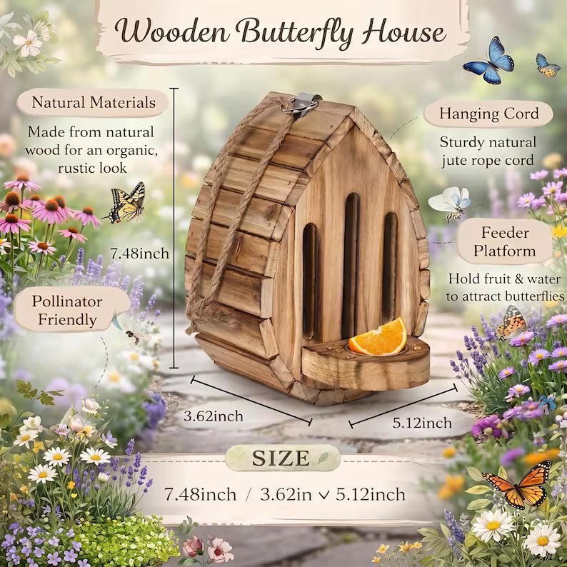 🦋Wooden Butterfly House 🦋 Garden Pollinator Habitat Feeder