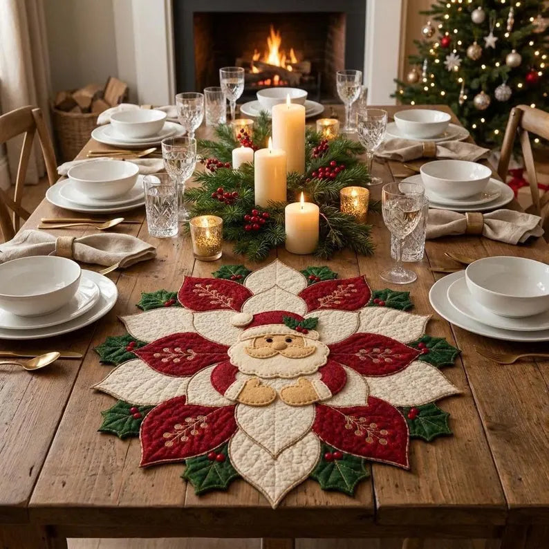 🔥49% Off Last Day -🎄 Christmas Santa & Poinsettia Quilted Table Collection