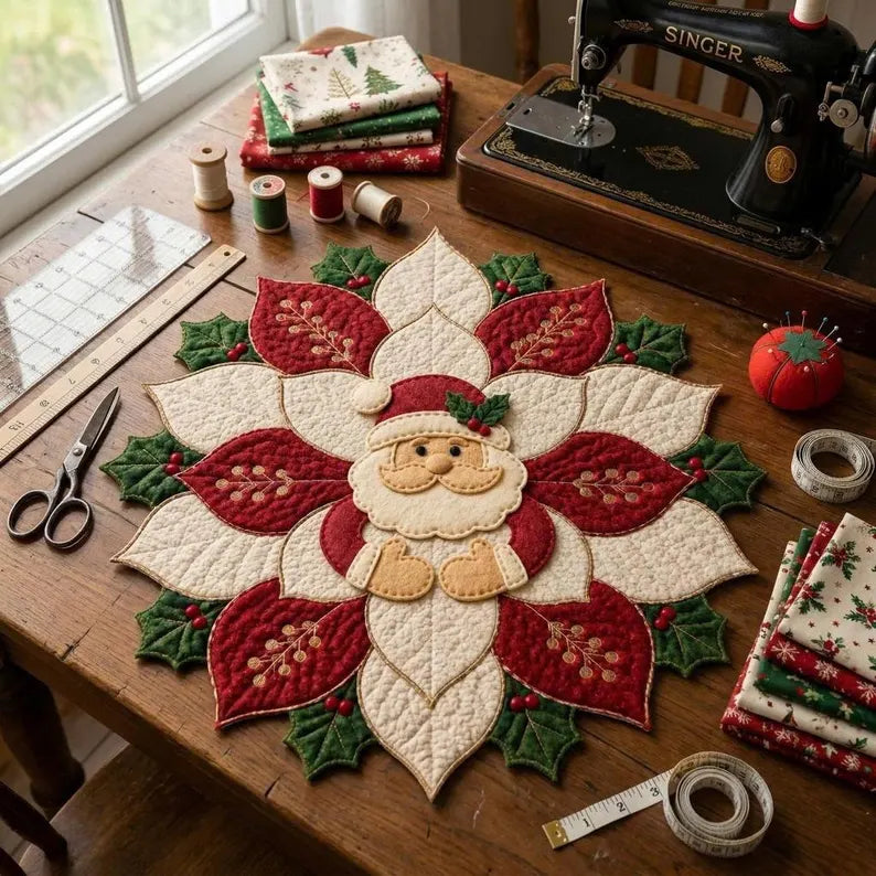 🔥49% Off Last Day -🎄 Christmas Santa & Poinsettia Quilted Table Collection