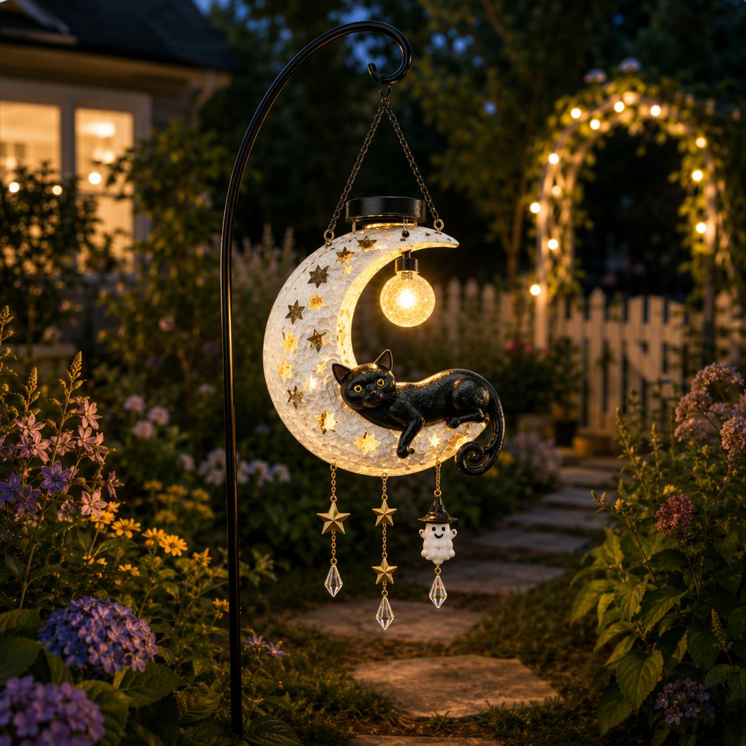 🎃 Halloween Early Bird Sale 💥 50% OFF Black Cat Moon Solar Lantern
