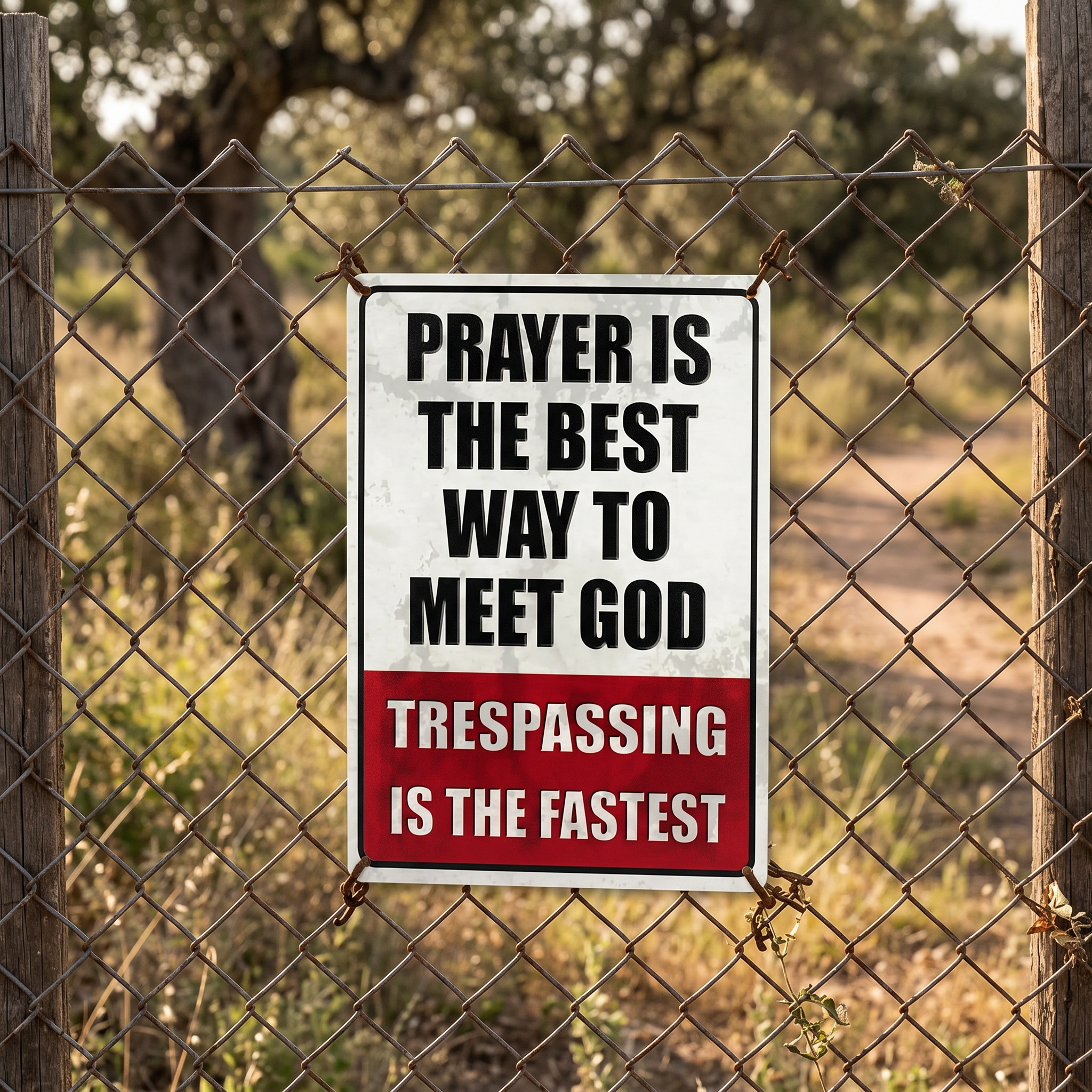Metal Sign Warning Prayer Is The Best Way To Meet God, Vintage Decor Wall Art, Wall Decor