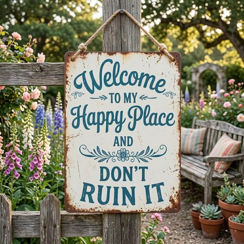 Welcome to My Happy Place Metal Sign - Rustic Home Décor - Funny Welcome Sign 