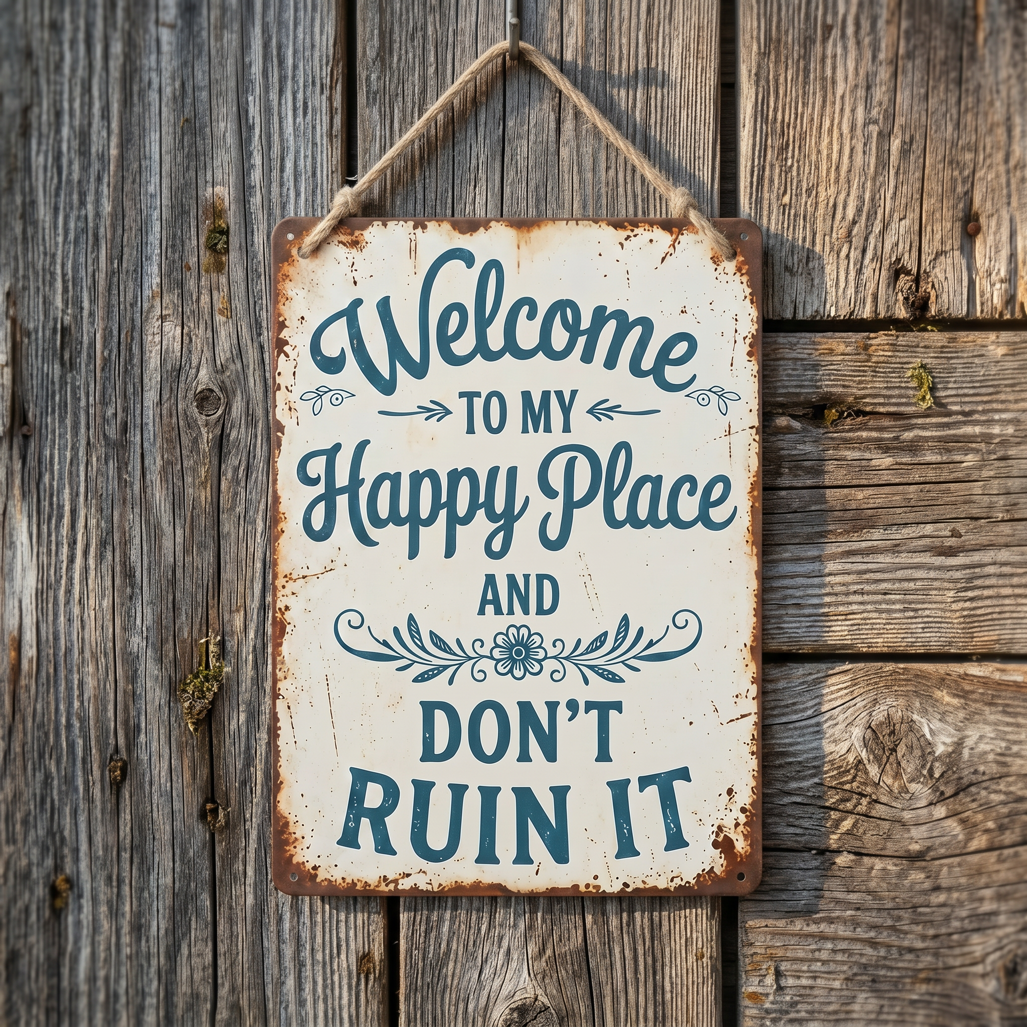 Welcome to My Happy Place Metal Sign - Rustic Home Décor - Funny Welcome Sign 