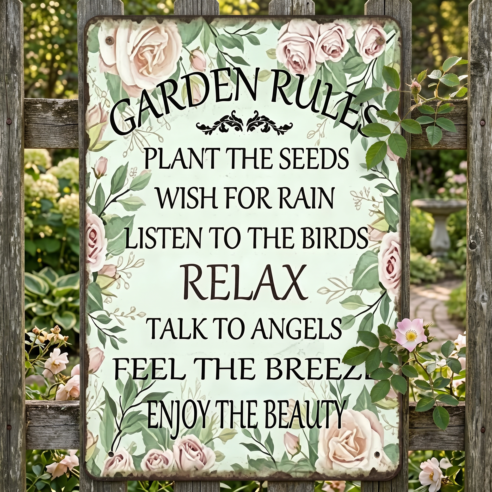 Garden Sign-Rose Garden Rules: Stay Relaxed 🌱💛