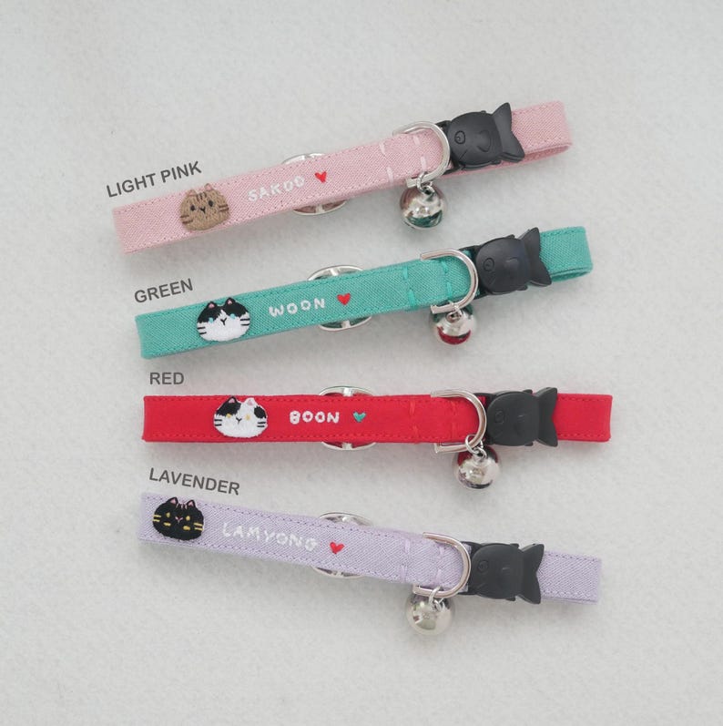 Hand Embroidered Cat Collar: Personalized Cotton Linen, Breakaway Kitten Collar