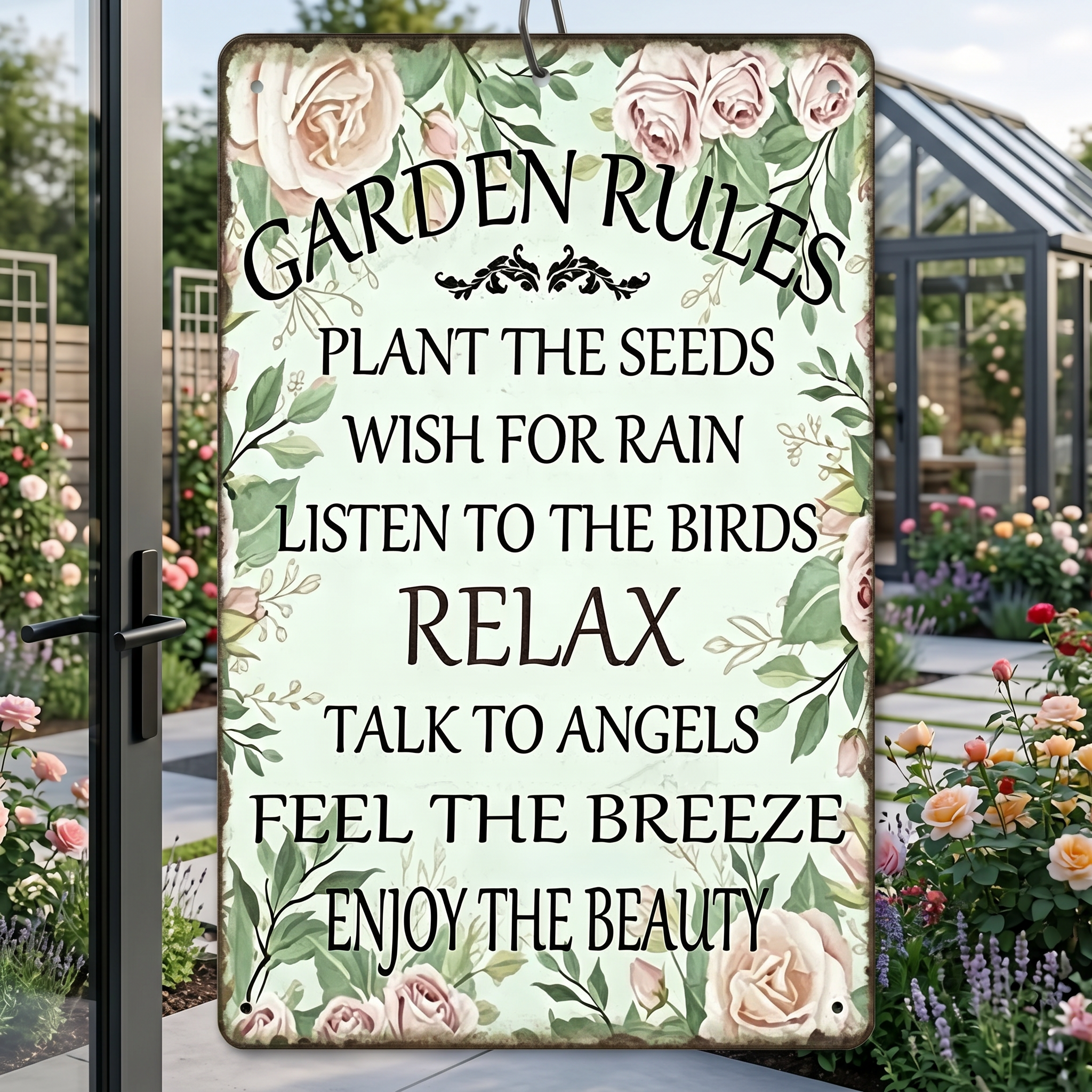 Garden Sign-Rose Garden Rules: Stay Relaxed 🌱💛