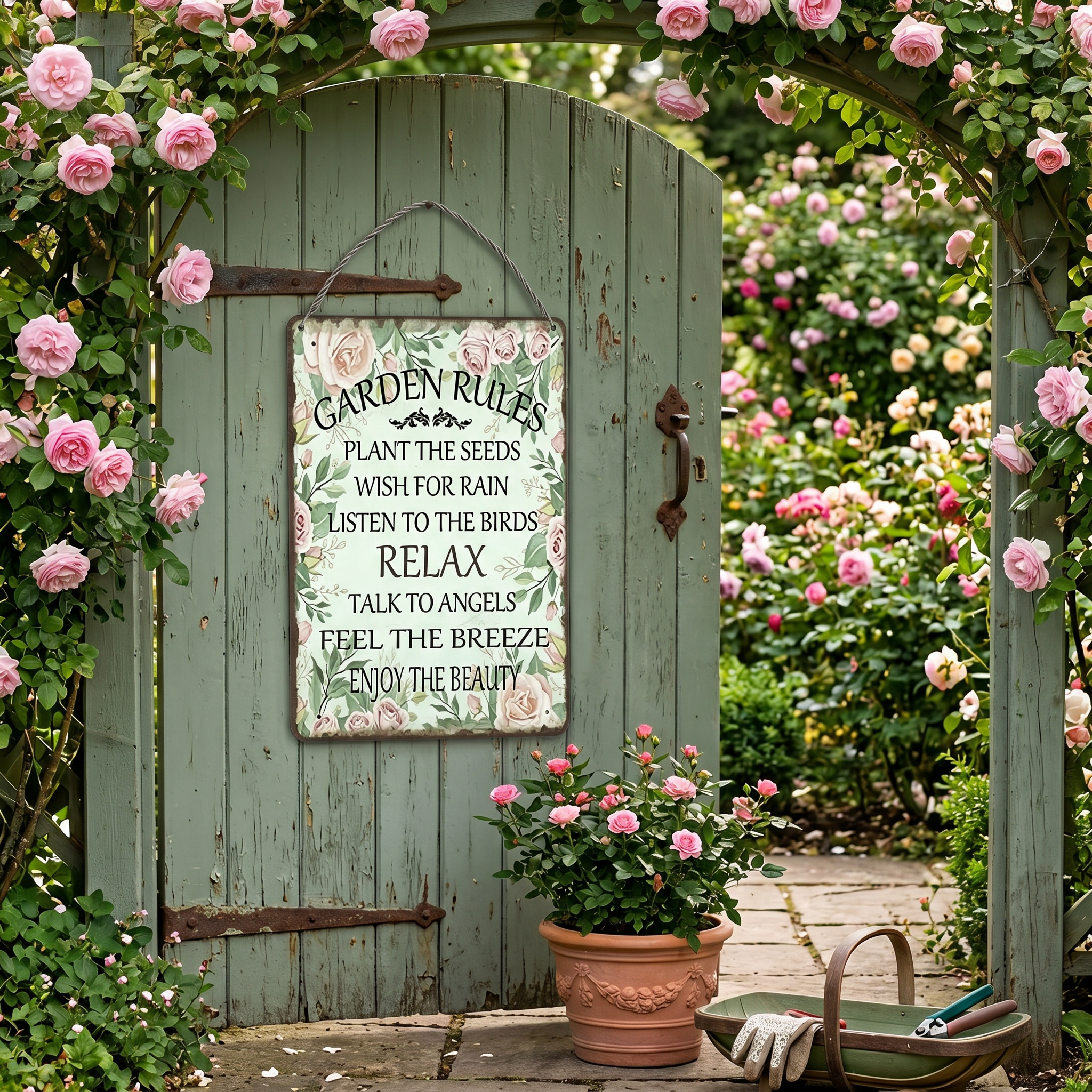 Garden Sign-Rose Garden Rules: Stay Relaxed 🌱💛