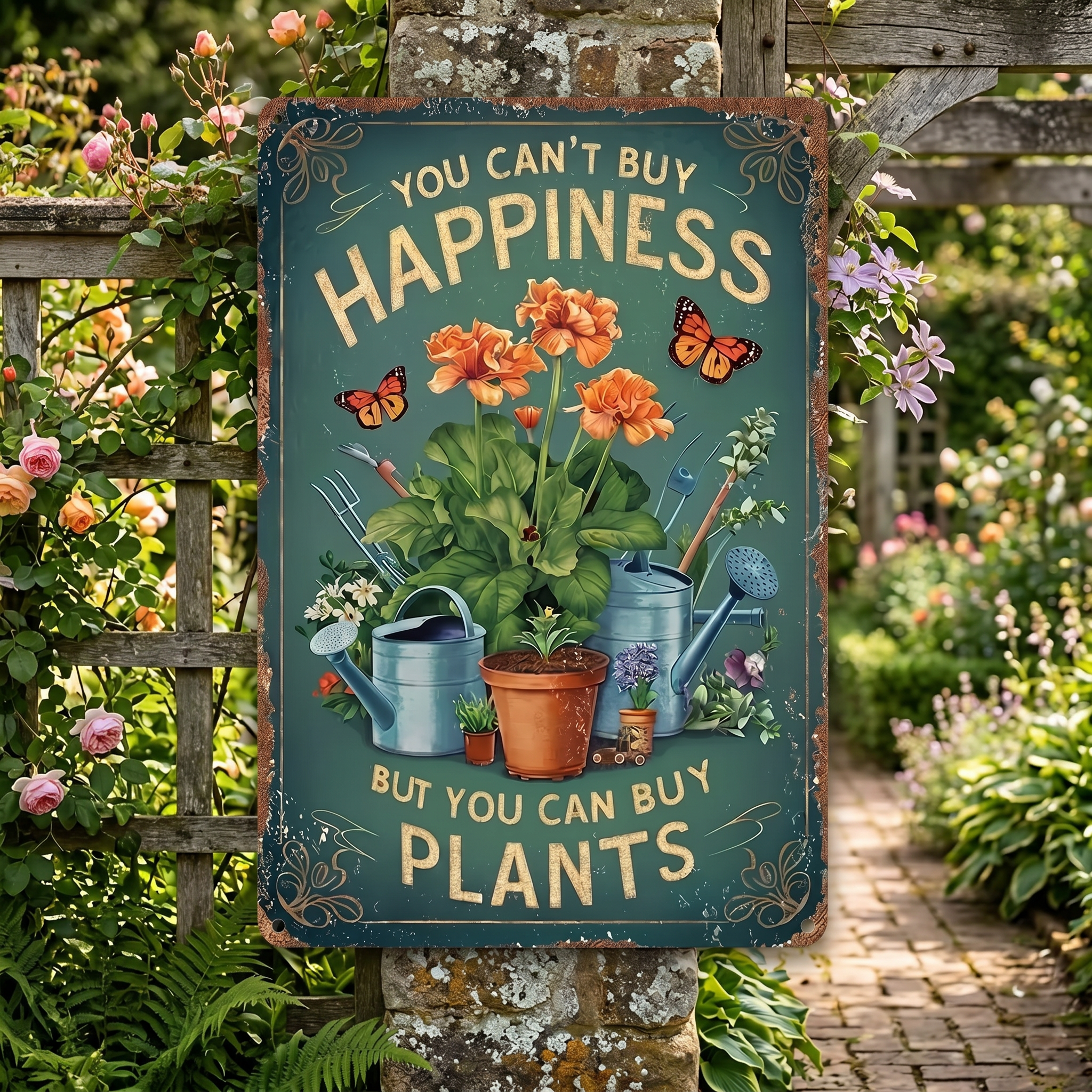 Garden Sign-You Can't Buy Happiness, But You Can Buy Plants.