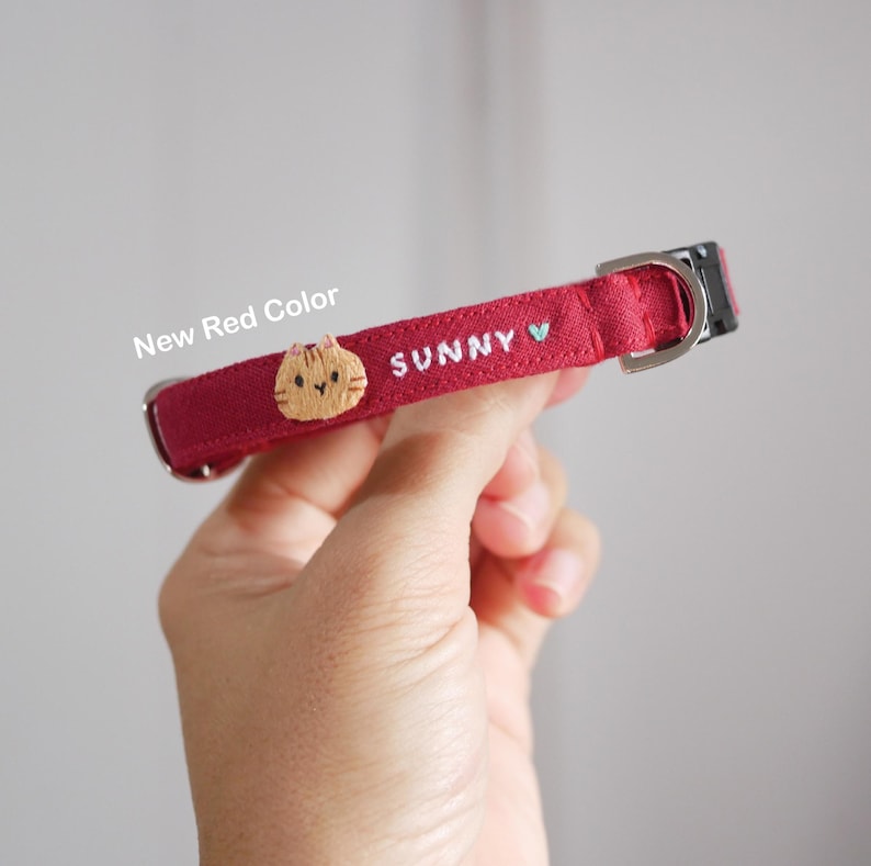 Hand Embroidered Cat Collar: Personalized Cotton Linen, Breakaway Kitten Collar