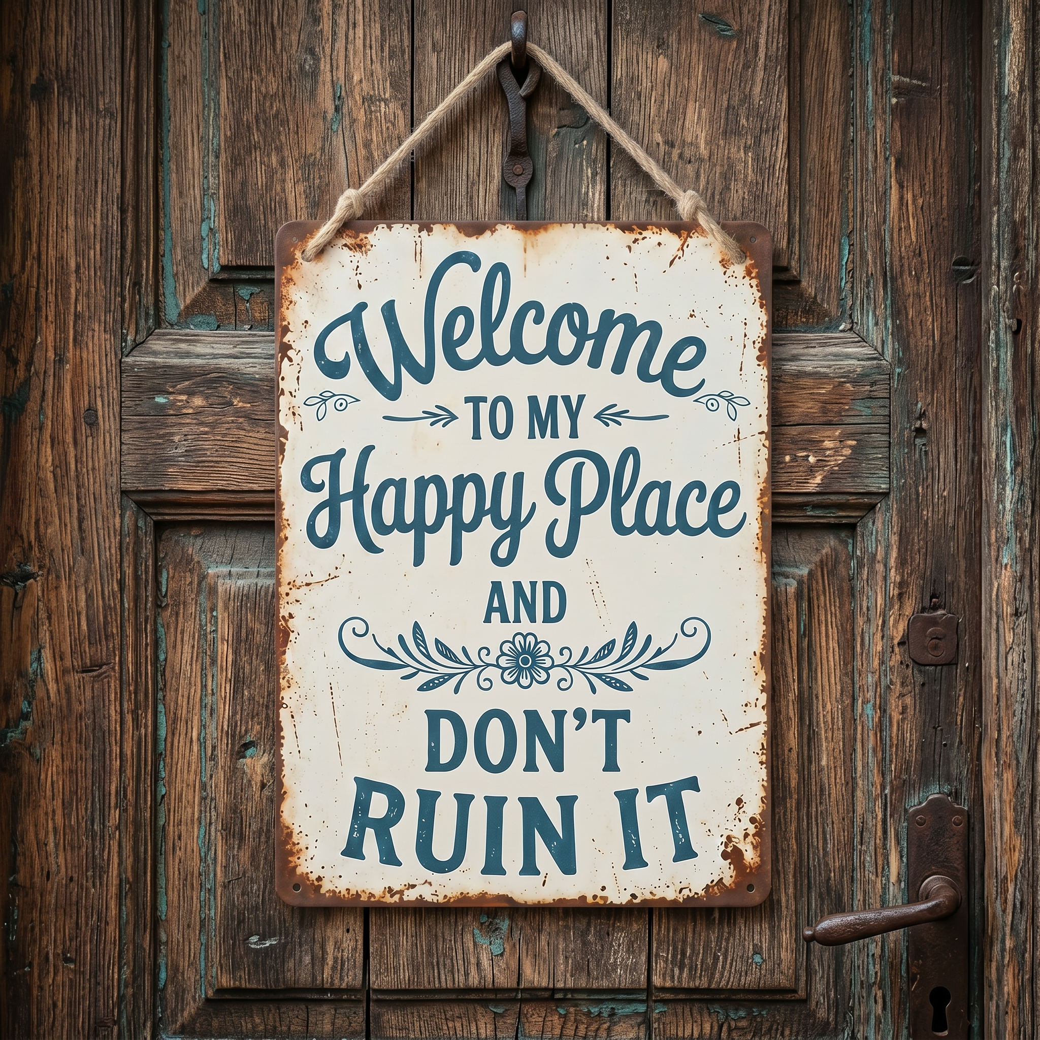 Welcome to My Happy Place Metal Sign - Rustic Home Décor - Funny Welcome Sign 