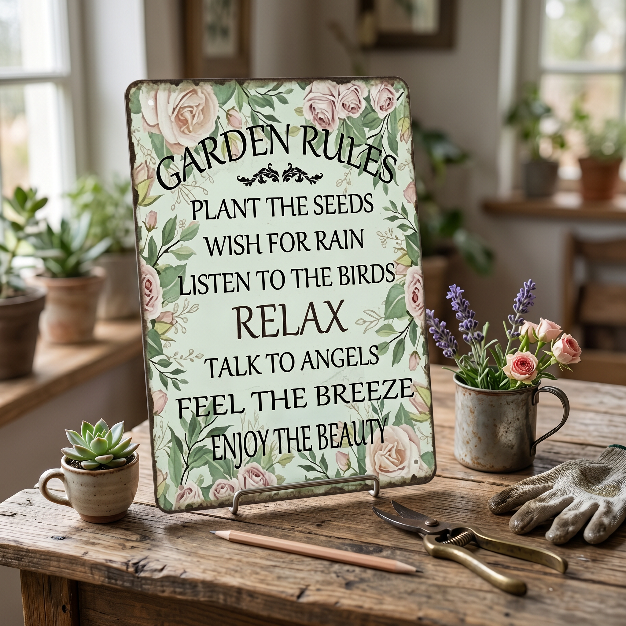 Garden Sign-Rose Garden Rules: Stay Relaxed 🌱💛