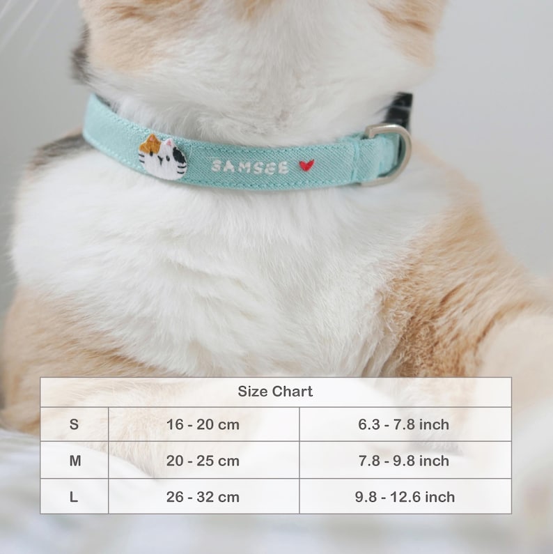 Hand Embroidered Cat Collar: Personalized Cotton Linen, Breakaway Kitten Collar
