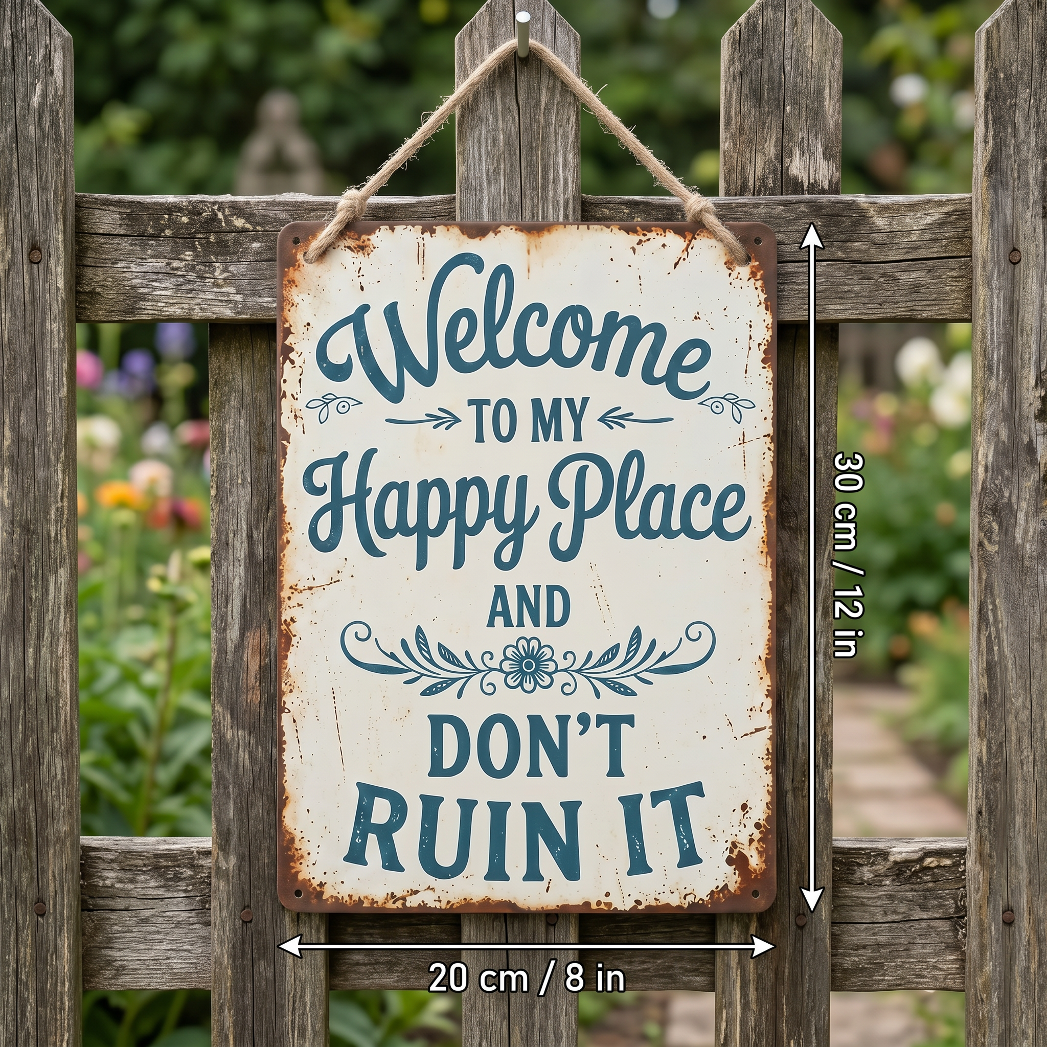 Welcome to My Happy Place Metal Sign - Rustic Home Décor - Funny Welcome Sign 