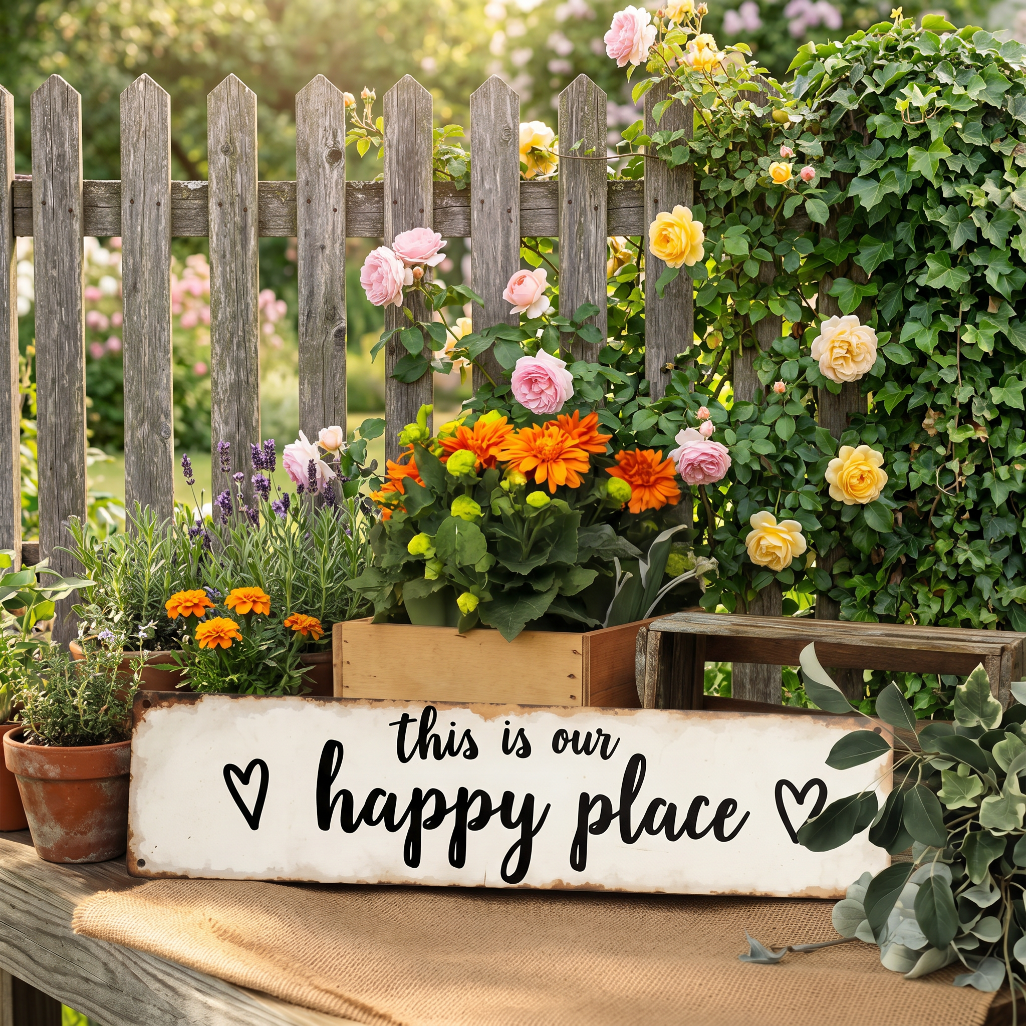 1pc Rustic "This Is Our Happy Place" Metal Wall Sign