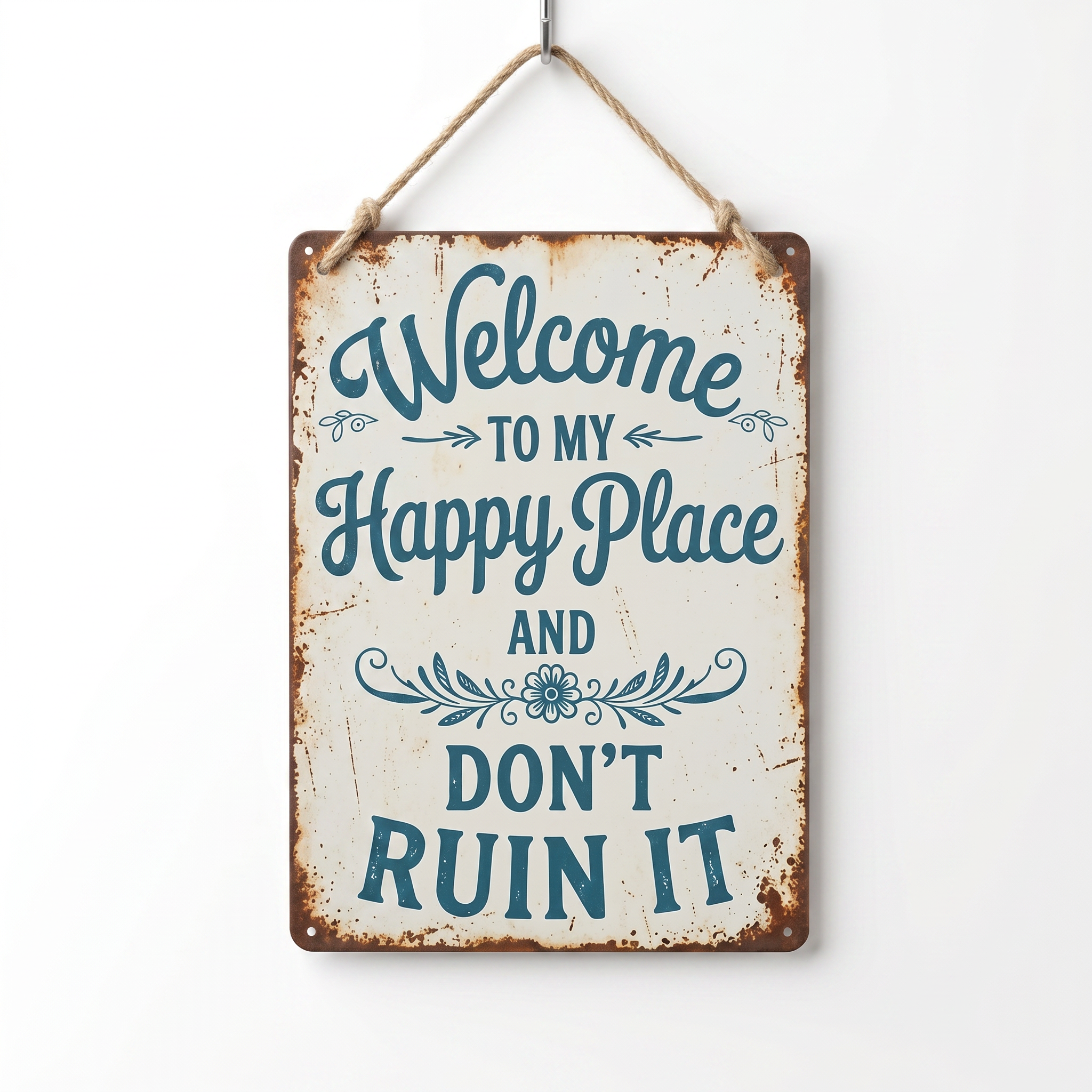 Welcome to My Happy Place Metal Sign - Rustic Home Décor - Funny Welcome Sign 