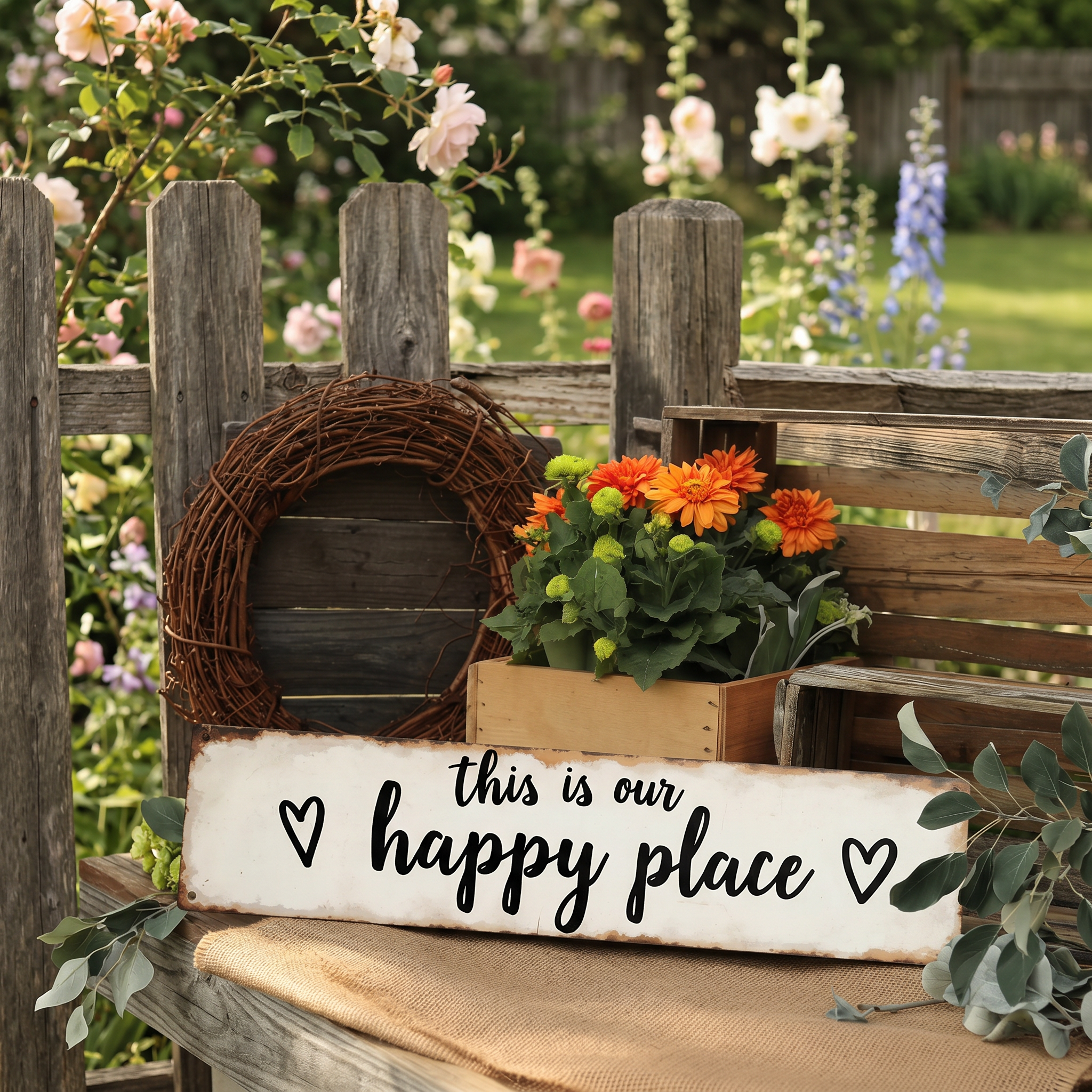1pc Rustic "This Is Our Happy Place" Metal Wall Sign